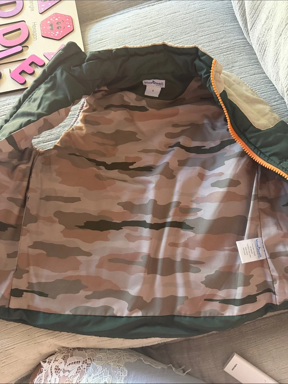 Blue Quail Kids' Green Quilted Vest with Orange Zippers